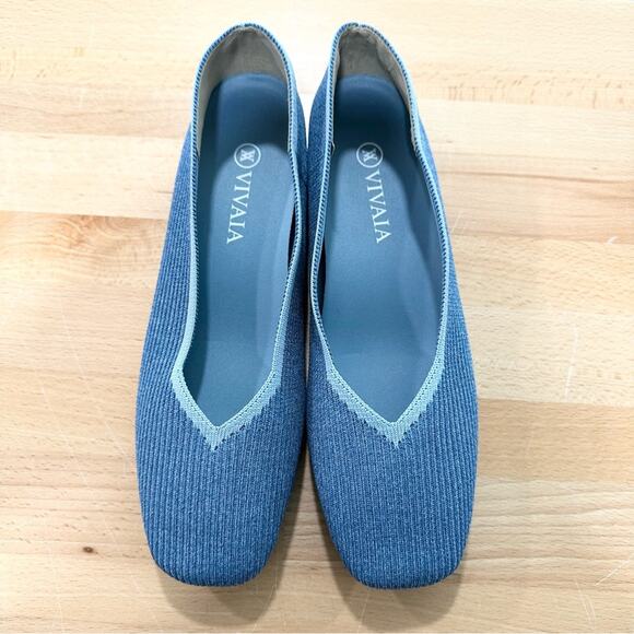Vivaia Square Toe V Cut Flats Denim Knit Blue size 42 10.5 - Picture 2 of 6